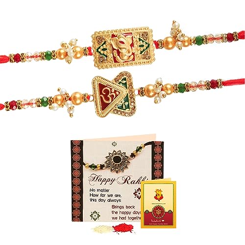 TIED RIBBONS Rakhi for Brother Set of 2 Rakhi | Rakhi Card | Roli Chawal Tika | - Raksha bandhan Rakhi Bracelet for Brother Rakhi Set of 2 | Rakhi Thread | Rakhi Gifts for Brother