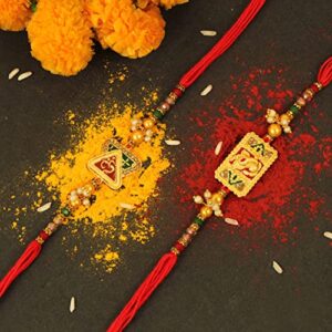 TIED RIBBONS Rakhi for Brother Set of 2 Rakhi | Rakhi Card | Roli Chawal Tika | - Raksha bandhan Rakhi Bracelet for Brother Rakhi Set of 2 | Rakhi Thread | Rakhi Gifts for Brother