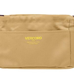 Vercord Canvas Handbag Organizers, Sturdy Purse Insert Organizer Bag in Bag, 10 Pockets Khaki Small