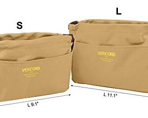 Vercord Canvas Handbag Organizers, Sturdy Purse Insert Organizer Bag in Bag, 10 Pockets Khaki Small