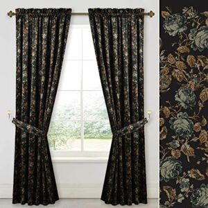 stangh black velvet curtains 84 inches long - printed floral design home decoration luxury thermal insulated blackout window treatment set for living room, 52x84-inch, 2 panels