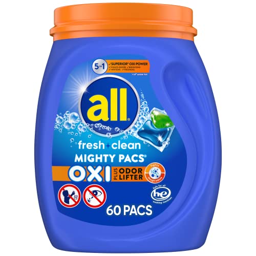 all Laundry Detergent Pacs, Fresh Clean Oxi plus Odor Lifter, 60 Count (packaging may vary)