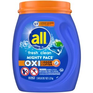 all Laundry Detergent Pacs, Fresh Clean Oxi plus Odor Lifter, 60 Count (packaging may vary)