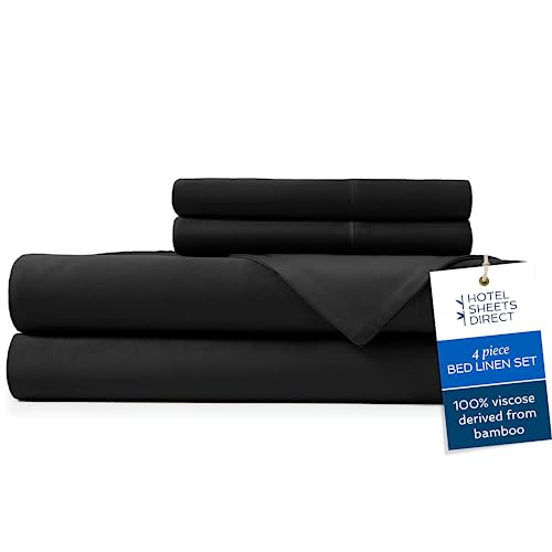 100% Viscose Derived from Bamboo Sheets Queen - Cooling Luxury Bed Sheets w Deep Pocket - Silky Soft - Black