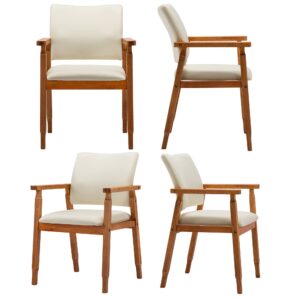 thksbought set of 4 walnut dining chairs, wood arm and legs chairs,beige color living room chairs for decor furniture