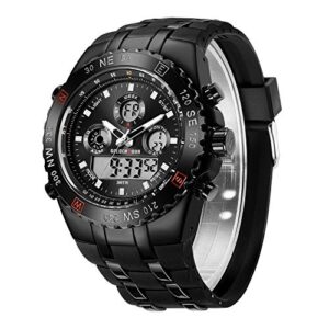 golden hour huge face big size military sports mens watches waterproof, stopwatch, date and date, alarm, luminous digital analog stainless steel wrist watch with rubber band in black