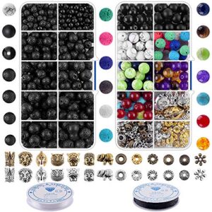 Bracelet Making Kit Beads Bulk - 800Pcs Color Volcanic Gemstone Lava Rock Beads Bulk Chakra Beads Spacer Beads with Crystal String for Diffuser Bracelets DIY Jewelry Making Supplies (4mm 6mm 8mm)