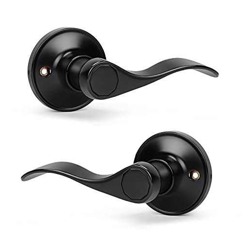 KNOBWELL 1 Pack Dummy Door Handle Lever Door Handle - Leversets for Closets/Hallway with a Matte Black Finish, Levers for Both Left and Right Handed Doors (No Lock/Latch)