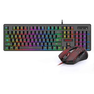 redragon s107 gaming keyboard and mouse combo wired mechanical feel rgb led backlit keyboard 3200 dpi gaming mouse for windows pc (black)