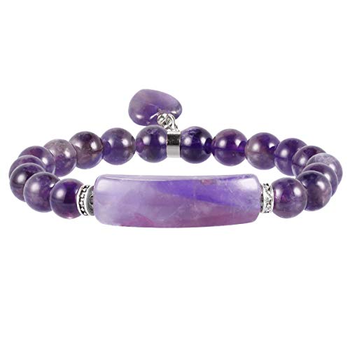 TUMBEELLUWA Healing Stone Bracelet 8mm Beads Chakra Crystal Energy Heart Charm Bracelet Handmade Jewelry for Women, Amethyst