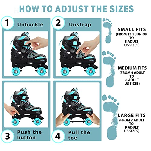 Scale Sports Adjustable Roller Skates for Kids Teen and Ladies Small Size Turquoise