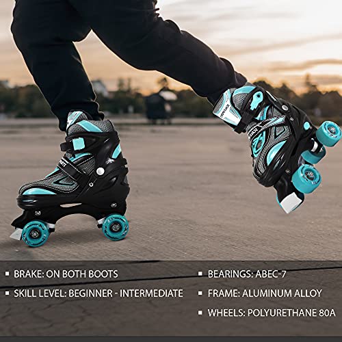 Scale Sports Adjustable Roller Skates for Kids Teen and Ladies Small Size Turquoise