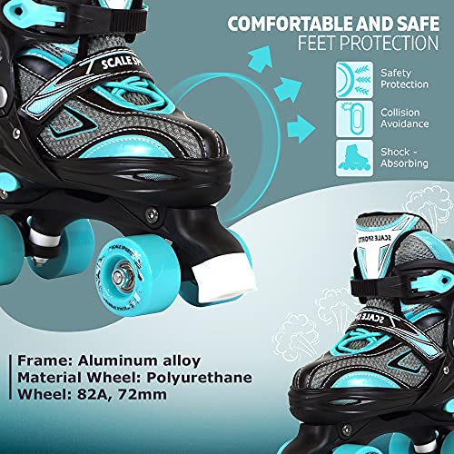 Scale Sports Adjustable Roller Skates for Kids Teen and Ladies Small Size Turquoise