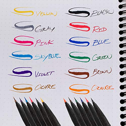 Pentel Arts Sign Pen Micro Brush Tip, Assorted Colors (A/B/C/D/E/F/G/N/P/S/V/Y), 12-PK Plastic Box (SESF30CPC12)