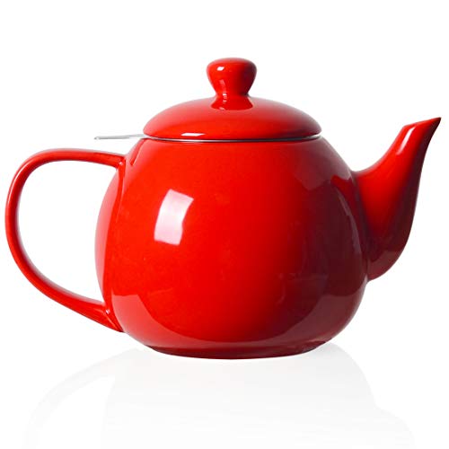 Sweejar Porcelain Tea Pot with Infuser and Lid,Teaware with Filter 30 OZ for Tea/Coffee/Milk/Women/Office/Home/Gift (Red)