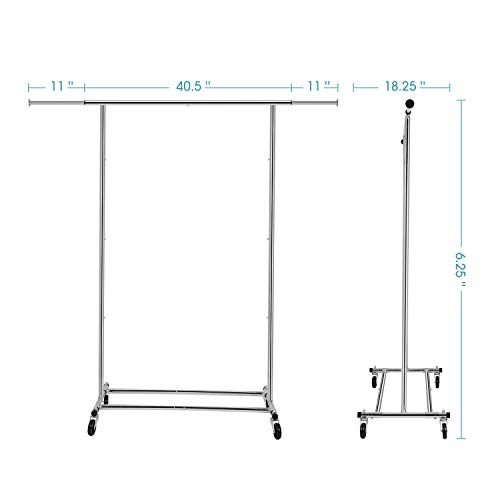 Auledio Clothes Garment Rack, Commercial Grade Clothes Rolling Heavy Duty Storage Organizer on Wheels with Adjustable Clothing Rack , Holds up to 200 lbs, Chrome (One Head)