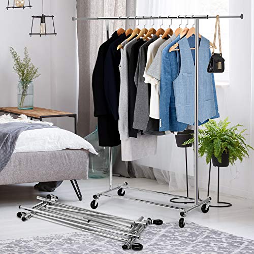 Auledio Clothes Garment Rack, Commercial Grade Clothes Rolling Heavy Duty Storage Organizer on Wheels with Adjustable Clothing Rack , Holds up to 200 lbs, Chrome (One Head)