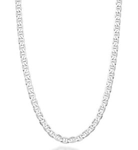 miabella solid 925 sterling silver italian 4mm diamond-cut solid flat mariner link chain necklace for women men, made in italy (length 22 inches)
