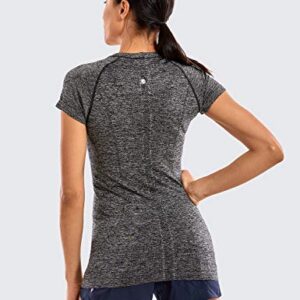 CRZ YOGA Seamless Workout Shirts for Women Short Sleeve Sports Tees Quick Dry Breathable Gym Athletic Tops Black and White Medium