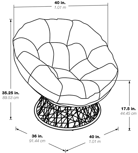 OSP Home Furnishings Wicker Papasan Chair with 360-Degree Swivel, 40â€ W x 36â€ D x 35.25â€ H, Grey Frame with White Cushion