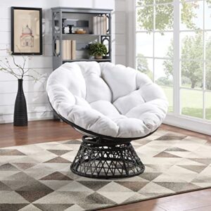 OSP Home Furnishings Wicker Papasan Chair with 360-Degree Swivel, 40â€ W x 36â€ D x 35.25â€ H, Grey Frame with White Cushion