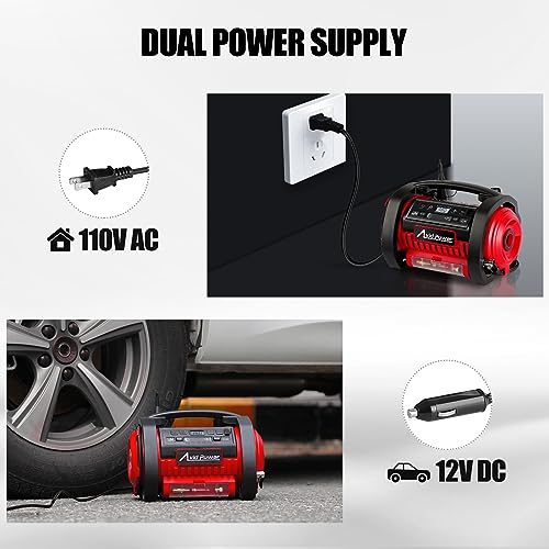 AVID POWER Tire Inflator Portable Air Compressor, 12V DC / 120V AC Car Tire Pump, Air Mattress Pump with Inflation and Deflation Modes, Dual Powerful Motors, Digital Pressure Gauge