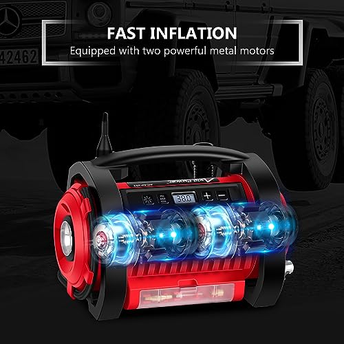 AVID POWER Tire Inflator Portable Air Compressor, 12V DC / 120V AC Car Tire Pump, Air Mattress Pump with Inflation and Deflation Modes, Dual Powerful Motors, Digital Pressure Gauge