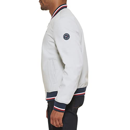 Tommy Hilfiger Men's Lightweight Varsity Rib Knit Bomber Jacket, Ice soft shell, Medium