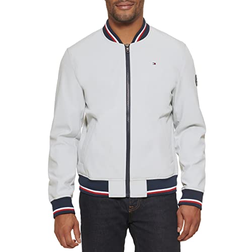 Tommy Hilfiger Men's Lightweight Varsity Rib Knit Bomber Jacket, Ice soft shell, Medium