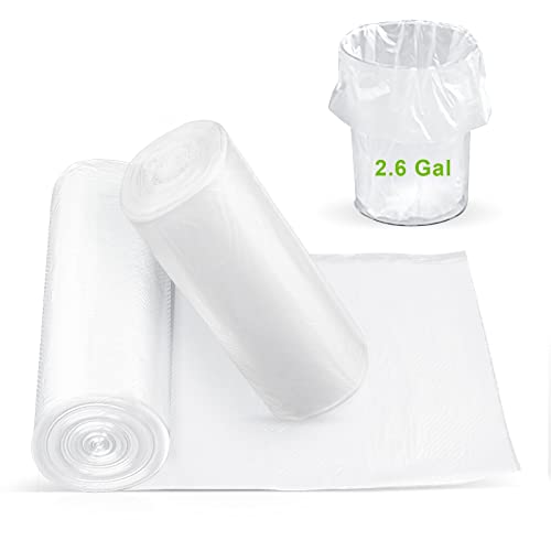 Clear Trash Bags - 100 Clear 2.6 Gallon Small Garbage Bags（white） for home office kitchen Trash Can Bathroom Bedroom…