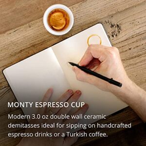 Fellow Monty Milk Art Espresso Cups - Small Double Wall Ceramic Demitasse, Matte White with Copper Base, 3 oz Cup (Set of 2)
