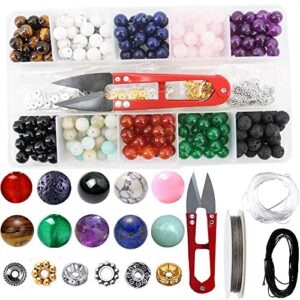 stone beads tool box set kits, 240 pcs natural amethyst lava stones and other assorted color gemstones with accessories tools for diy bracelet jewelry making