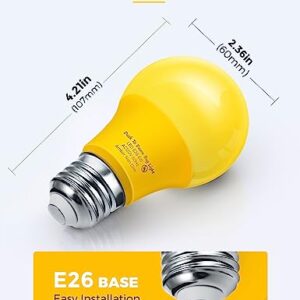 LOHAS Yellow LED Bug Light Bulbs Outdoor, Dusk to Dawn Sensor Yellow Bug Light Bulb Outside, A19 Amber Porch Light Non-Attracting, 40W Equivalent 2000K E26 Auto On/Off, for Patio Deck Backyard, 4 Pack