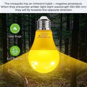 LOHAS Yellow LED Bug Light Bulbs Outdoor, Dusk to Dawn Sensor Yellow Bug Light Bulb Outside, A19 Amber Porch Light Non-Attracting, 40W Equivalent 2000K E26 Auto On/Off, for Patio Deck Backyard, 4 Pack