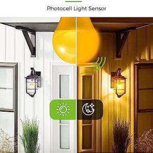 LOHAS Yellow LED Bug Light Bulbs Outdoor, Dusk to Dawn Sensor Yellow Bug Light Bulb Outside, A19 Amber Porch Light Non-Attracting, 40W Equivalent 2000K E26 Auto On/Off, for Patio Deck Backyard, 4 Pack