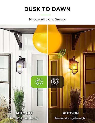 LOHAS Yellow LED Bug Light Bulbs Outdoor, Dusk to Dawn Sensor Yellow Bug Light Bulb Outside, A19 Amber Porch Light Non-Attracting, 40W Equivalent 2000K E26 Auto On/Off, for Patio Deck Backyard, 4 Pack