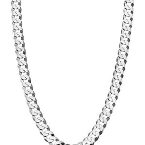 Miabella Solid 925 Sterling Silver Italian 7mm Diamond Cut Cuban Link Curb Chain Necklace for Men Women (Length 22 Inches)