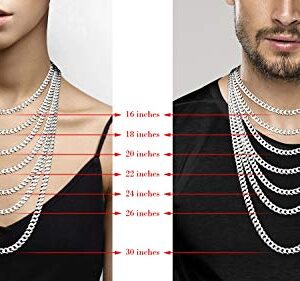 Miabella Solid 925 Sterling Silver Italian 7mm Diamond Cut Cuban Link Curb Chain Necklace for Men Women (Length 22 Inches)