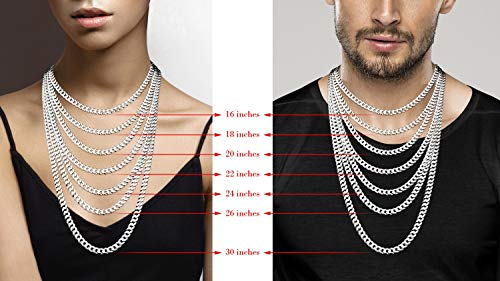 Miabella Solid 925 Sterling Silver Italian 7mm Diamond Cut Cuban Link Curb Chain Necklace for Men Women (Length 22 Inches)