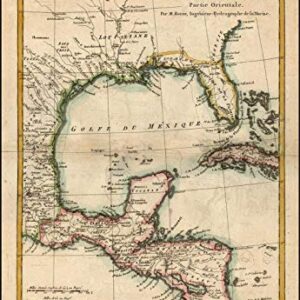 Historic Map - L'Ancien et Le Nouveau Mexique, Avec La Floride Et La Basse Loui/Colonial era Map of The Gulf Coast, Florida, Texas, Central America, 1787 - Vintage Wall Art 44in x 64in