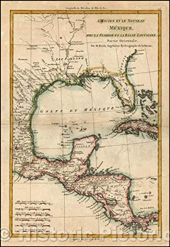 Historic Map - L'Ancien et Le Nouveau Mexique, Avec La Floride Et La Basse Loui/Colonial era Map of The Gulf Coast, Florida, Texas, Central America, 1787 - Vintage Wall Art 44in x 64in