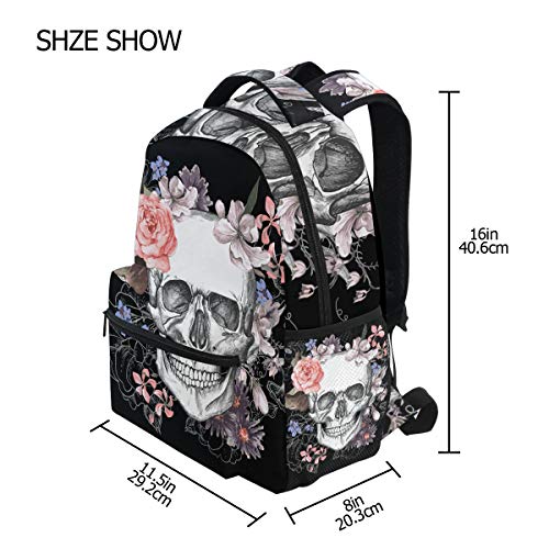 Wamika Sugar Skull Skeleton Backpacks for Girls Kids Boys Rose Flowers School Book Bags Waterproof Student Laptop Backpack College Carrying Bag Casual Durable Lightweight Travel Sports Daypacks