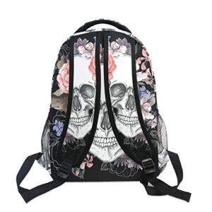 Wamika Sugar Skull Skeleton Backpacks for Girls Kids Boys Rose Flowers School Book Bags Waterproof Student Laptop Backpack College Carrying Bag Casual Durable Lightweight Travel Sports Daypacks