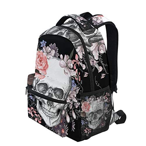 Wamika Sugar Skull Skeleton Backpacks for Girls Kids Boys Rose Flowers School Book Bags Waterproof Student Laptop Backpack College Carrying Bag Casual Durable Lightweight Travel Sports Daypacks