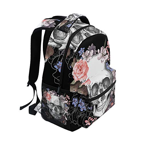 Wamika Sugar Skull Skeleton Backpacks for Girls Kids Boys Rose Flowers School Book Bags Waterproof Student Laptop Backpack College Carrying Bag Casual Durable Lightweight Travel Sports Daypacks