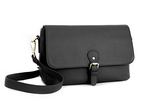 Meliaebag Mirrorless Camera Purse for Women, Stylish Genuine Leather Camera Bag Crossbody Shoulder Messenger Case for Travel, Fits Canon Nikon Sony Olympus mirrorless or Digital SLR Camera (Black)