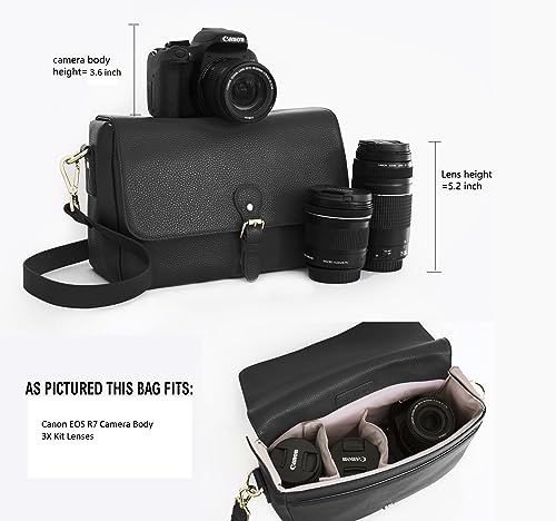 Meliaebag Mirrorless Camera Purse for Women, Stylish Genuine Leather Camera Bag Crossbody Shoulder Messenger Case for Travel, Fits Canon Nikon Sony Olympus mirrorless or Digital SLR Camera (Black)