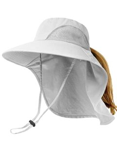 camptrace wide brim upf 50+ uv protection sun hats hiking fishing gardening hats with large neck flap for womens mens nylon, light grey