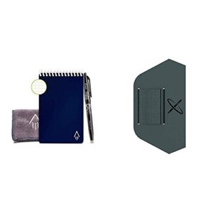 rocketbook smart reusable notebook - dotted grid eco-friendly notebook & 1 microfiber cloth included - midnight blue cover, mini size (3.5" x 5.5") & pen/pencil holder (pen station)