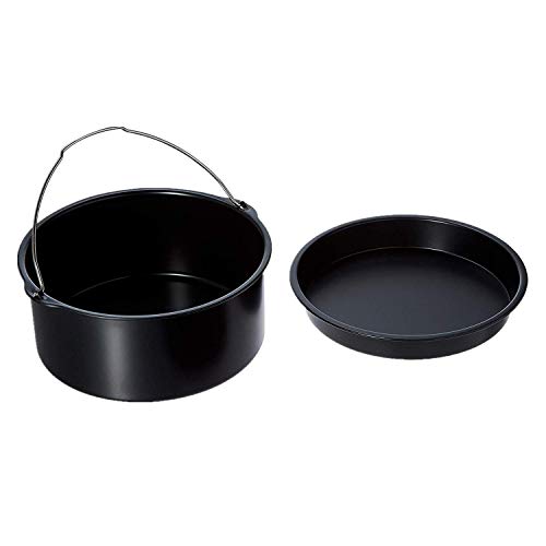 Air Fryer Accessories for Ninja Gourmia Cosori Phillips Gowise, Fit all 3.7QT-5.8QT, Set of 2 with 8 Inch Cake Barrel, Pizza Pan, Black Round